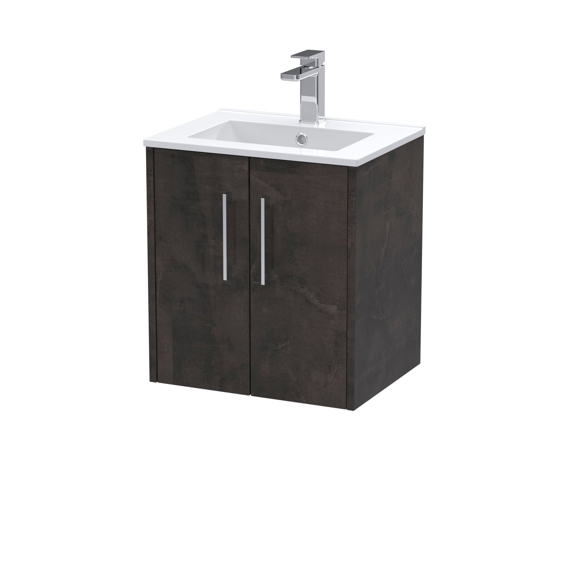 Hudson Reed Juno 500mm Wall Hung 2 Door Vanity & Basin 2 Contemp Metallic Slate MFC Textured Matt 557x500x390mm - JJ Building Materials