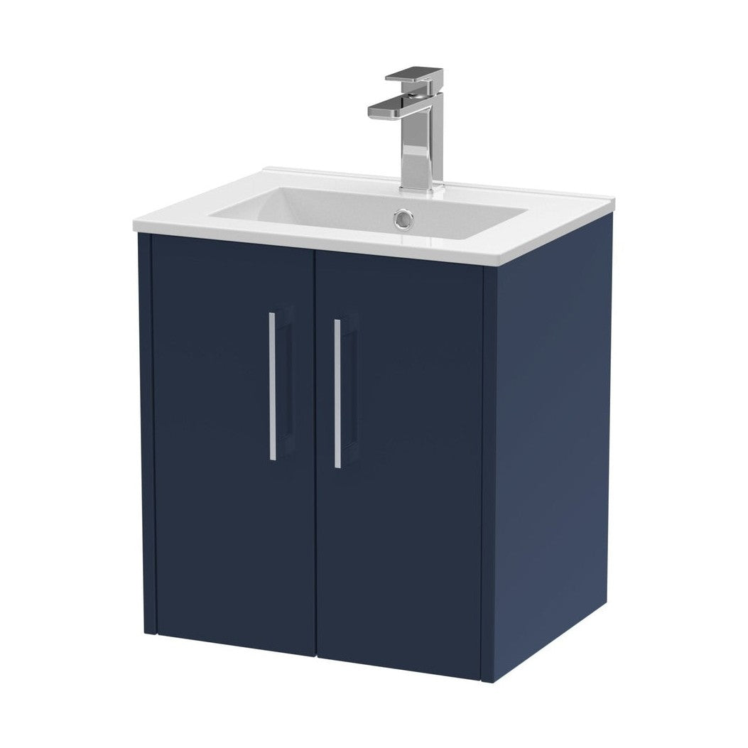 Hudson Reed Juno 500mm Wall Hung 2-door Vanity & Basin 2 Contemp Midnight Blue MFC Painted Matt 557x500x390mm - JJ Building Materials