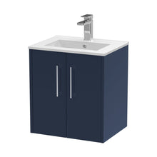 Hudson Reed Juno 500mm Wall Hung 2-door Vanity & Basin 2 Contemp Midnight Blue MFC Painted Matt 557x500x390mm - JJ Building Materials