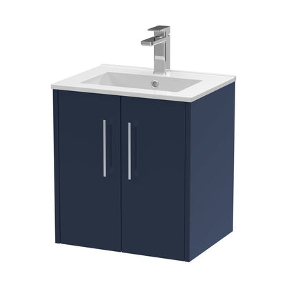 Hudson Reed Juno 500mm Wall Hung 2-door Vanity & Basin 2 Contemp Midnight Blue MFC Painted Matt 557x500x390mm - JJ Building Materials