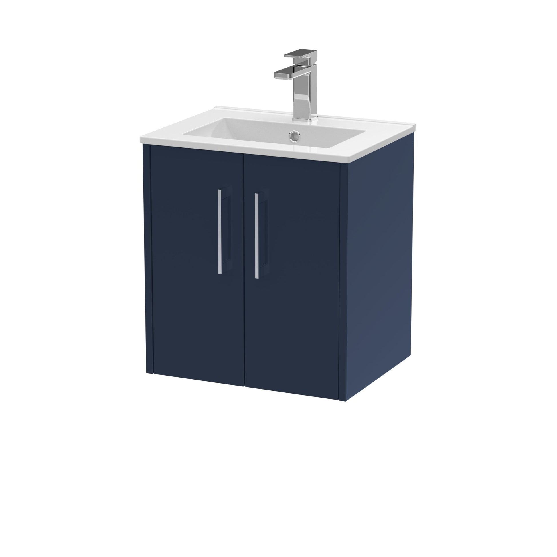 Hudson Reed Juno 500mm Wall Hung 2 - door Vanity & Basin 2 Contemp Midnight Blue MFC Painted Matt 557x500x390mm - JJ Building Materials