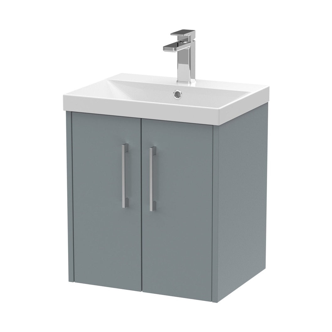 Hudson Reed Juno 500mm Wall Hung 2 Door Vanity & Basin 3 Contemp Coastal Grey MFC Smooth Matt 589x500x395mm - JJ Building Materials