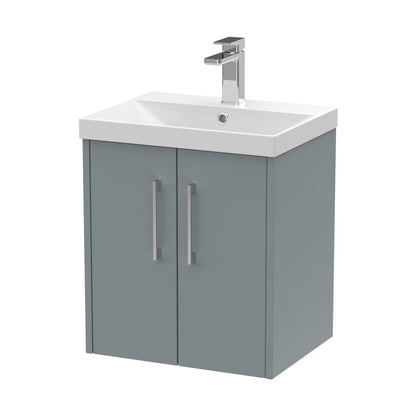 Hudson Reed Juno 500mm Wall Hung 2 Door Vanity & Basin 3 Contemp Coastal Grey MFC Smooth Matt 589x500x395mm - JJ Building Materials
