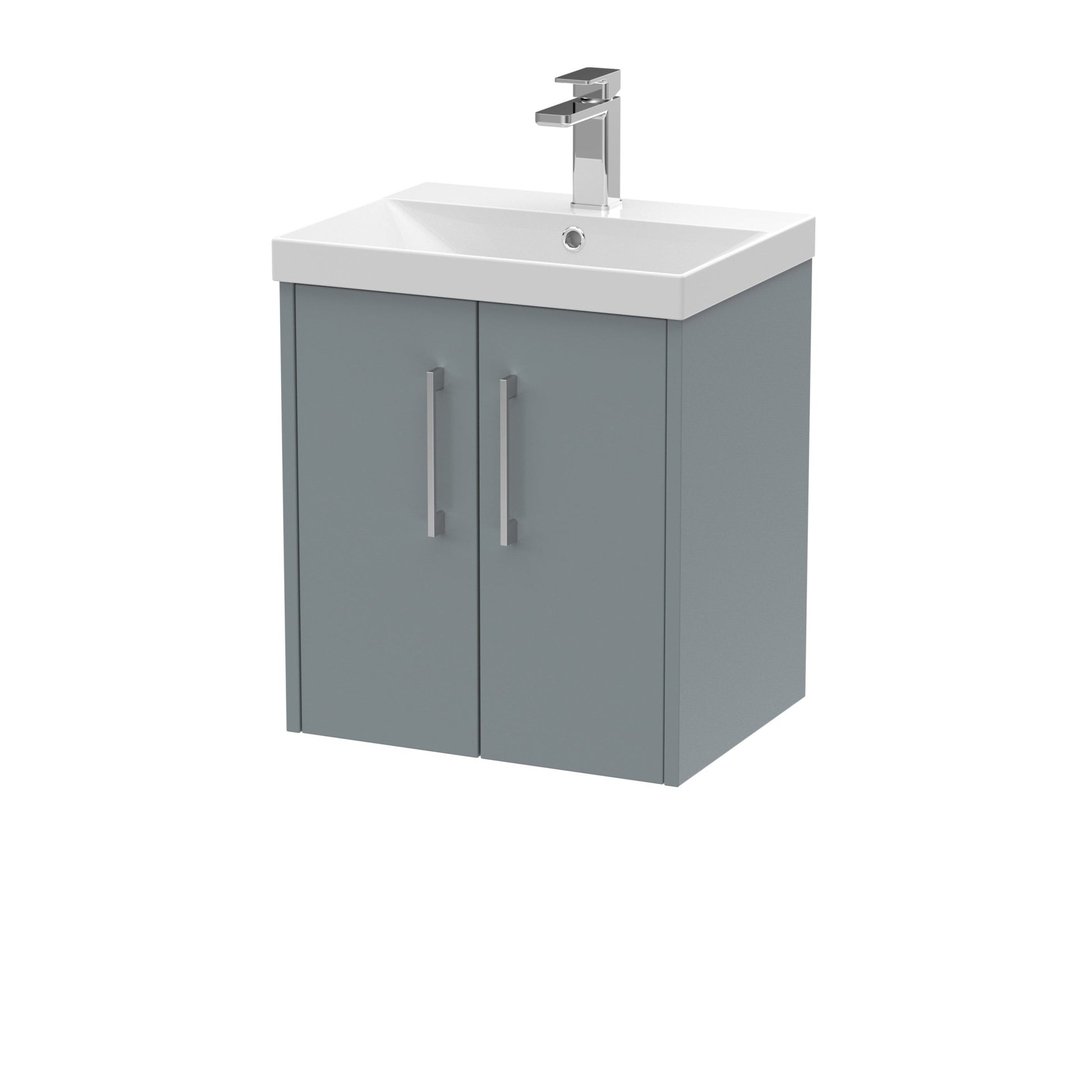 Hudson Reed Juno 500mm Wall Hung 2 Door Vanity & Basin 3 Contemp Coastal Grey MFC Smooth Matt 589x500x395mm - JJ Building Materials