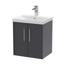 Hudson Reed Juno 500mm Wall Hung 2 Door Vanity & Basin 3 Contemp Graphite Grey Woodgrain MFC Textured Woodgrain 589x500x395mm - JJ Building Materials
