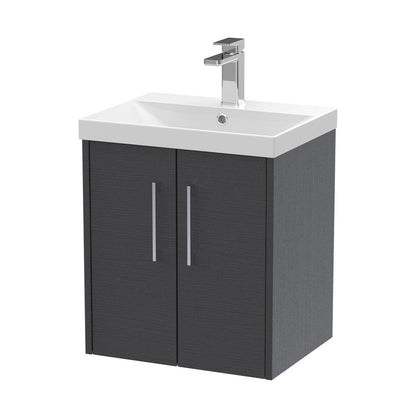 Hudson Reed Juno 500mm Wall Hung 2 Door Vanity & Basin 3 Contemp Graphite Grey Woodgrain MFC Textured Woodgrain 589x500x395mm - JJ Building Materials