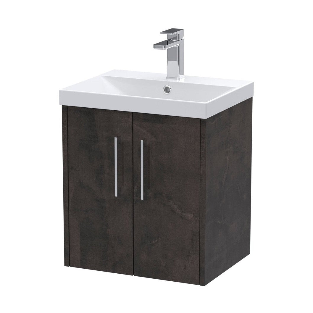 Hudson Reed Juno 500mm Wall Hung 2 Door Vanity & Basin 3 Contemp Metallic Slate MFC Textured Matt 589x510x395mm - JJ Building Materials