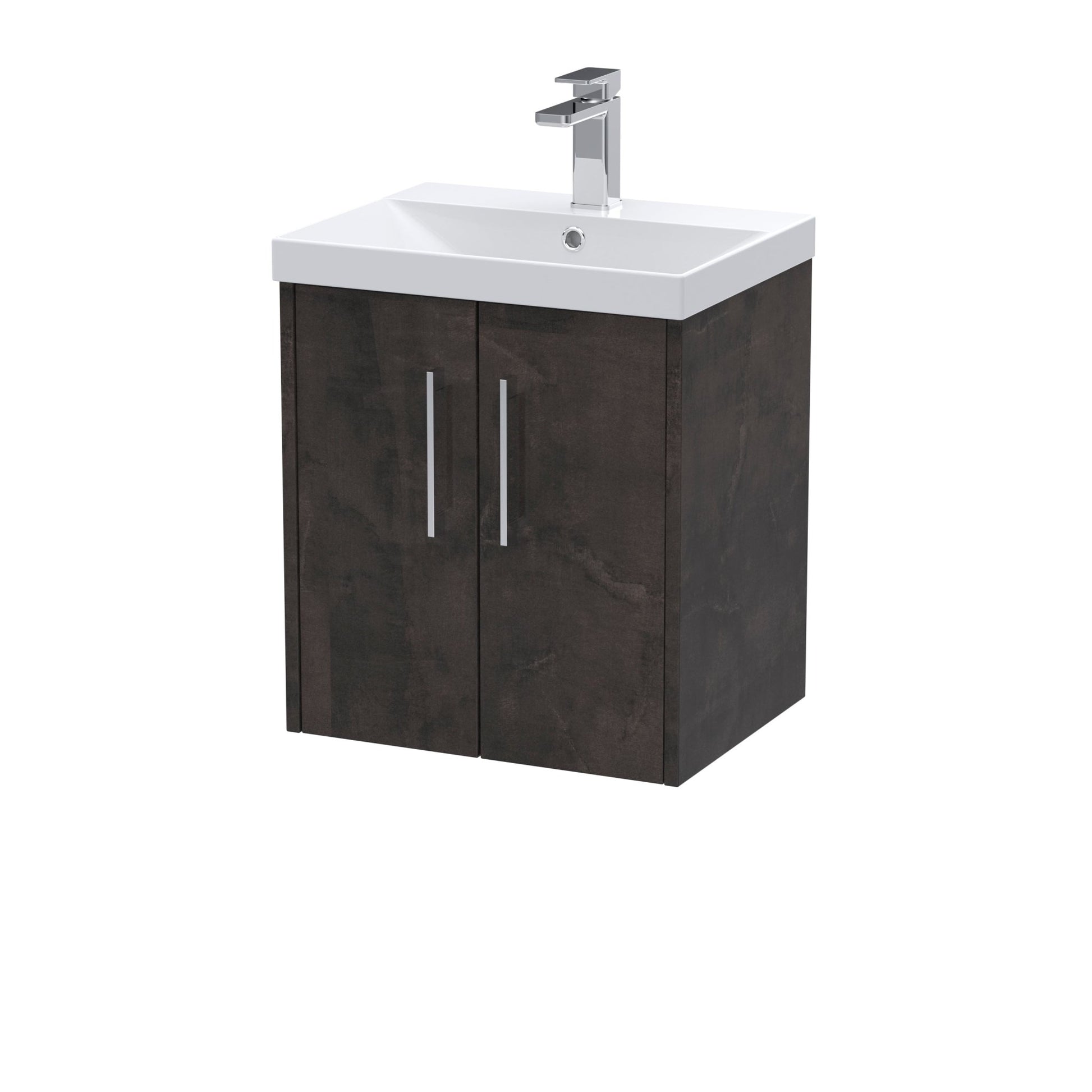 Hudson Reed Juno 500mm Wall Hung 2 Door Vanity & Basin 3 Contemp Metallic Slate MFC Textured Matt 589x510x395mm - JJ Building Materials