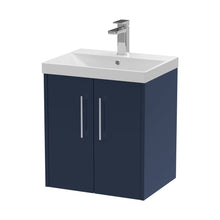 Hudson Reed Juno 500mm Wall Hung 2-door Vanity & Basin 3 Contemp Midnight Blue MFC Painted Matt 589x510x395mm - JJ Building Materials