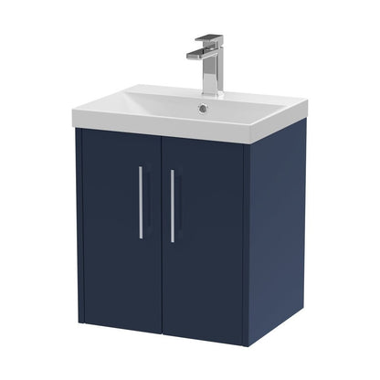 Hudson Reed Juno 500mm Wall Hung 2-door Vanity & Basin 3 Contemp Midnight Blue MFC Painted Matt 589x510x395mm - JJ Building Materials