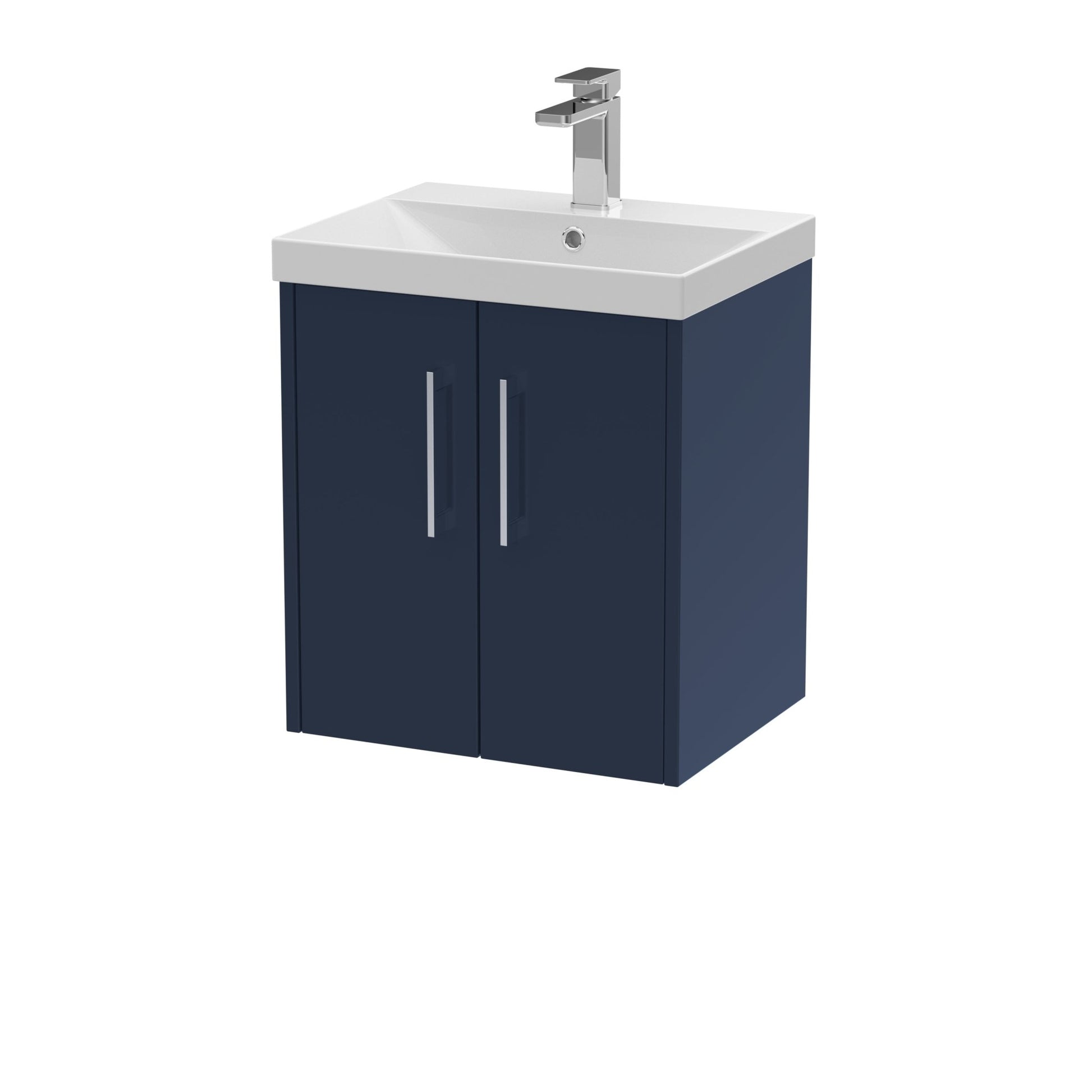 Hudson Reed Juno 500mm Wall Hung 2 - door Vanity & Basin 3 Contemp Midnight Blue MFC Painted Matt 589x510x395mm - JJ Building Materials