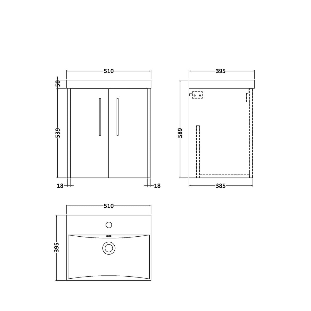 Hudson Reed Juno 500mm Wall Hung 2-door Vanity & Basin 3 Contemp Midnight Blue MFC Painted Matt 589x510x395mm - JJ Building Materials
