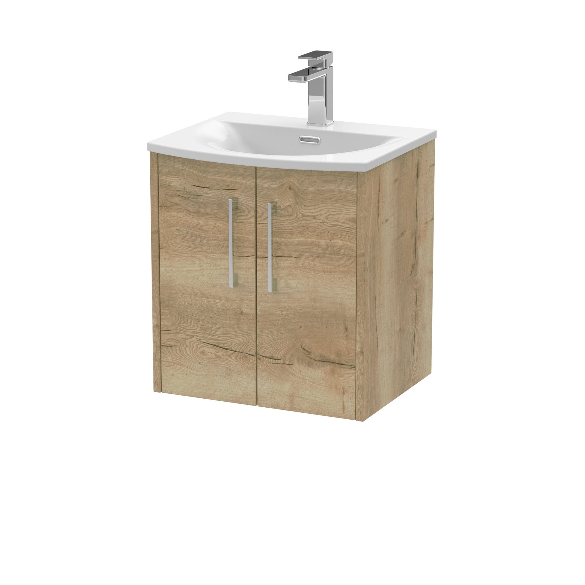 Hudson Reed Juno 500mm Wall Hung 2 Door Vanity & Basin 4 Contemp Autumn Oak MFC Textured Woodgrain 569x510x440mm - JJ Building Materials