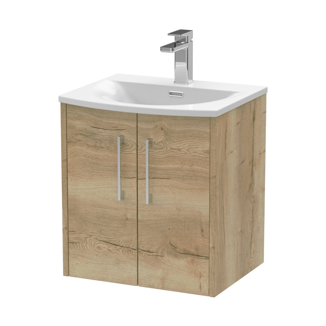 Hudson Reed Juno 500mm Wall Hung 2 Door Vanity & Basin 4 Contemp Autumn Oak MFC Textured Woodgrain 569x510x440mm - JJ Building Materials