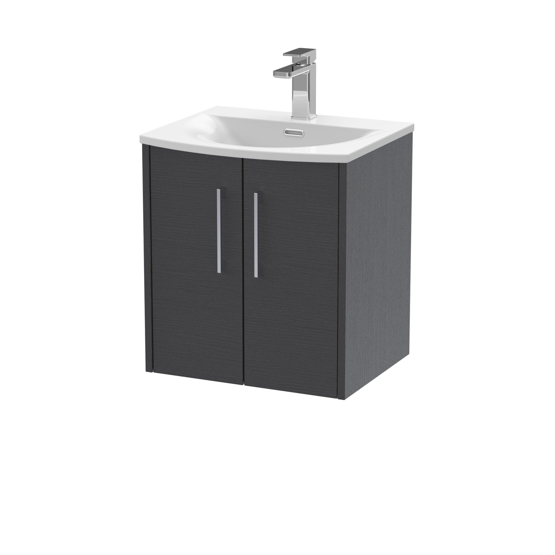 Hudson Reed Juno 500mm Wall Hung 2 Door Vanity & Basin 4 Contemp Graphite Grey Woodgrain MFC Textured Woodgrain 569x510x440mm - JJ Building Materials