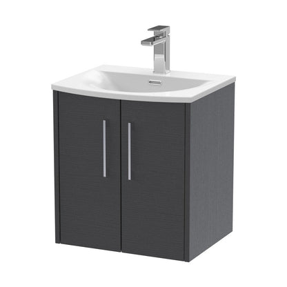 Hudson Reed Juno 500mm Wall Hung 2 Door Vanity & Basin 4 Contemp Graphite Grey Woodgrain MFC Textured Woodgrain 569x510x440mm - JJ Building Materials