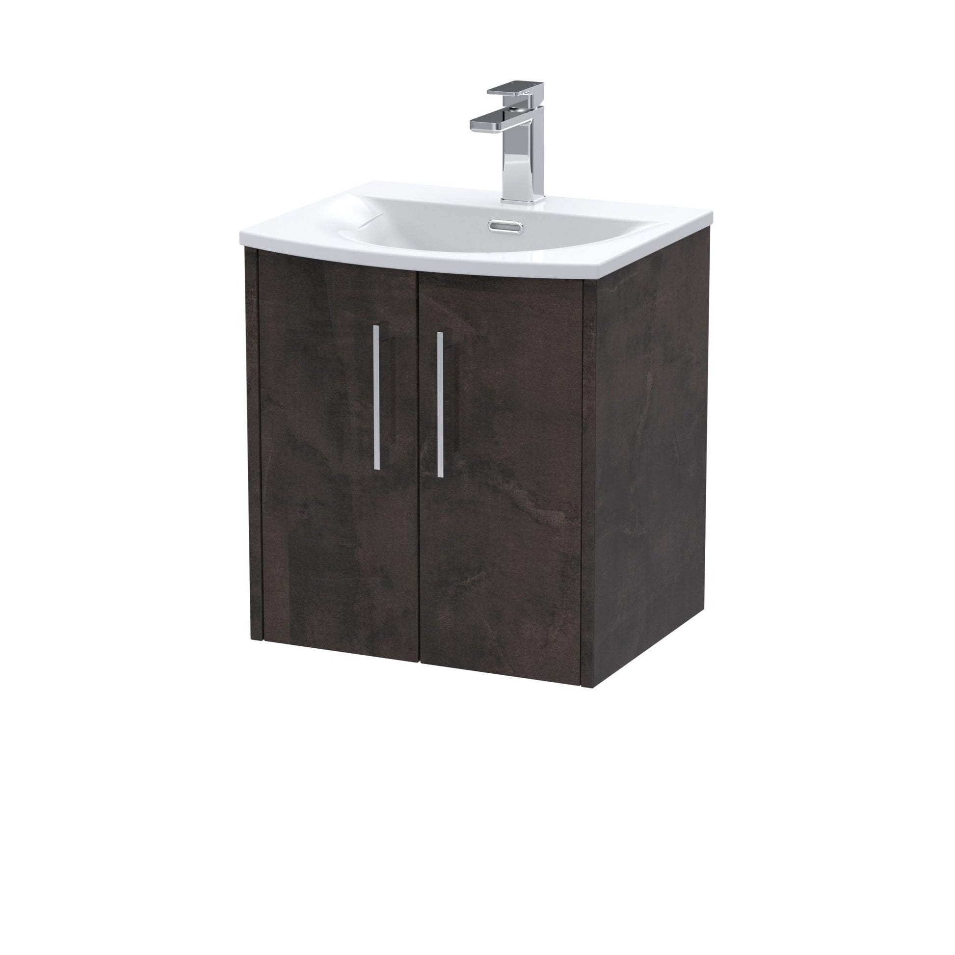 Hudson Reed Juno 500mm Wall Hung 2 Door Vanity & Basin 4 Contemp Metallic Slate MFC Textured Matt 569x510x440mm - JJ Building Materials