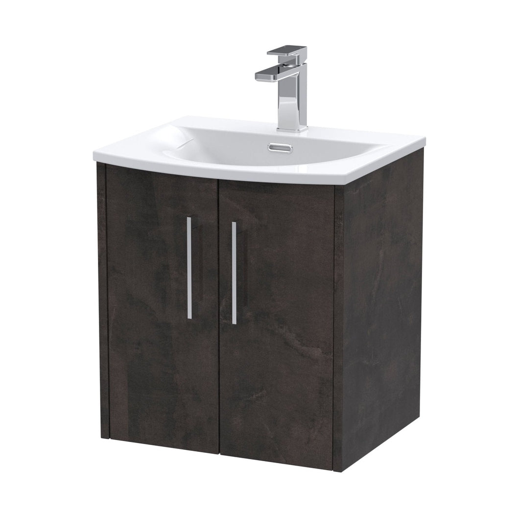 Hudson Reed Juno 500mm Wall Hung 2 Door Vanity & Basin 4 Contemp Metallic Slate MFC Textured Matt 569x510x440mm - JJ Building Materials