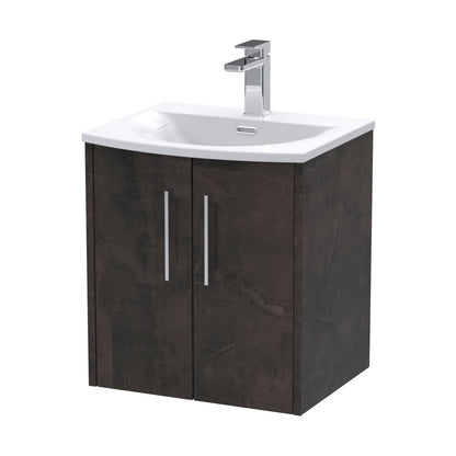 Hudson Reed Juno 500mm Wall Hung 2 Door Vanity & Basin 4 Contemp Metallic Slate MFC Textured Matt 569x510x440mm - JJ Building Materials
