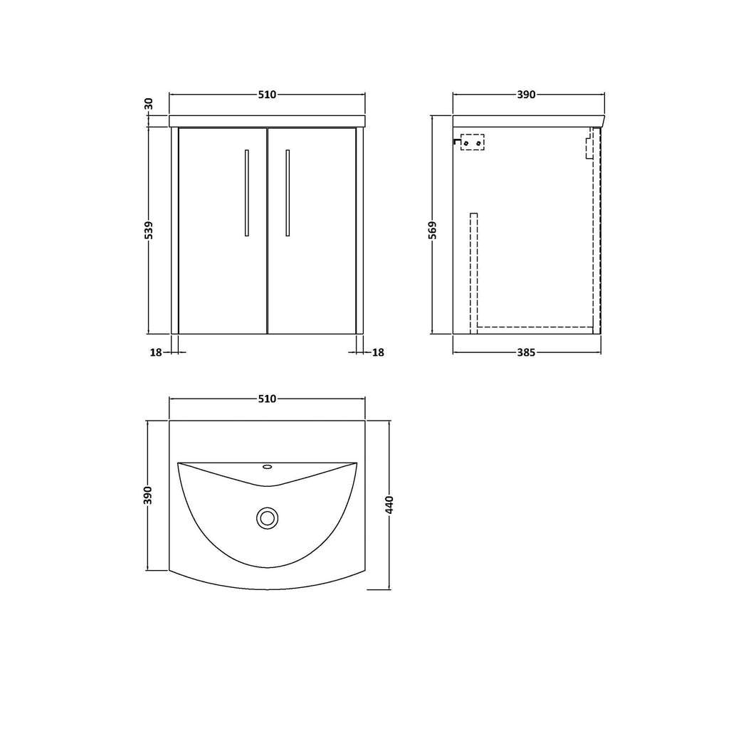 Hudson Reed Juno 500mm Wall Hung 2-door Vanity & Basin 4 Contemp Midnight Blue MFC Painted Matt 569x510x440mm - JJ Building Materials