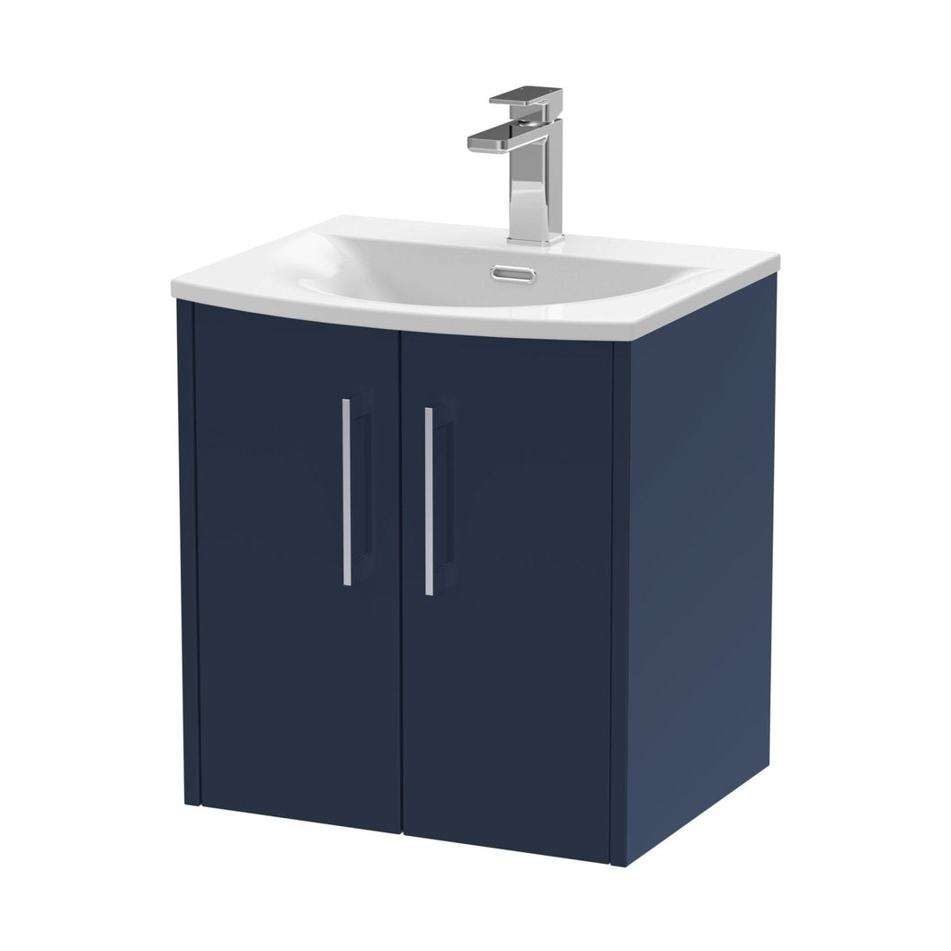 Hudson Reed Juno 500mm Wall Hung 2-door Vanity & Basin 4 Contemp Midnight Blue MFC Painted Matt 569x510x440mm - JJ Building Materials