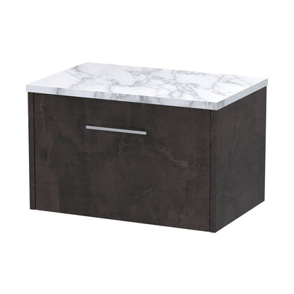 Hudson Reed Juno 600 Wall Hung 1-drawer Vanity & Laminate Worktop Contemp Metallic Slate MFC Textured Matt 381x605x390mm - JJ Building Materials