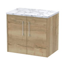 Hudson Reed Juno 600 Wall Hung 2-door Vanity & Laminate Worktop Contemp Autumn Oak MFC Textured Woodgrain 561x605x390mm - JJ Building Materials