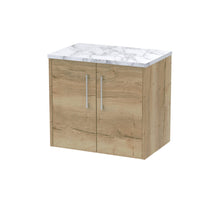 Hudson Reed Juno 600 Wall Hung 2 - door Vanity & Laminate Worktop Contemp Autumn Oak MFC Textured Woodgrain 561x605x390mm - JJ Building Materials