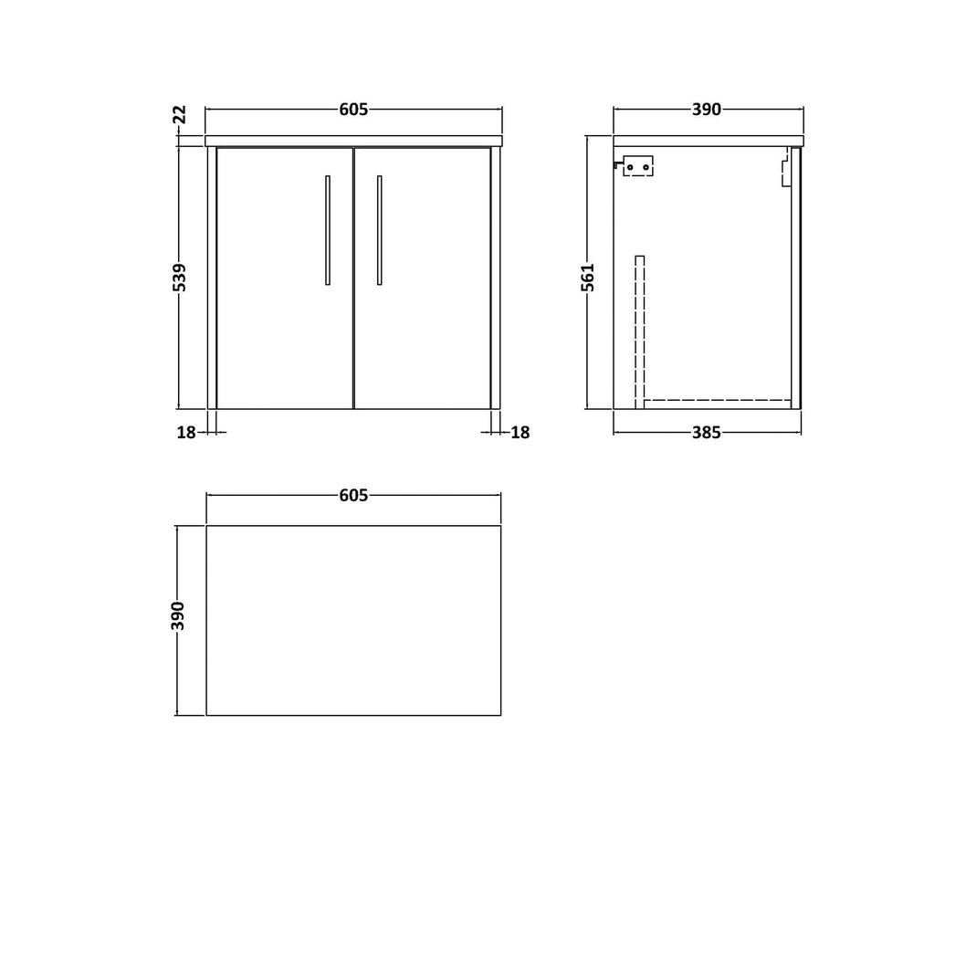 Hudson Reed Juno 600 Wall Hung 2-door Vanity & Laminate Worktop Contemp Autumn Oak MFC Textured Woodgrain 561x605x390mm - JJ Building Materials