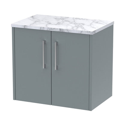 Hudson Reed Juno 600 Wall Hung 2-door Vanity & Laminate Worktop Contemp Coastal Grey MFC Smooth Matt 561x605x390mm - JJ Building Materials