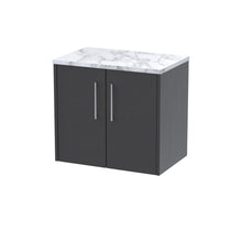 Hudson Reed Juno 600 Wall Hung 2 - door Vanity & Laminate Worktop Contemp Graphite Grey Woodgrain MFC Textured Woodgrain 561x605x390mm - JJ Building Materials