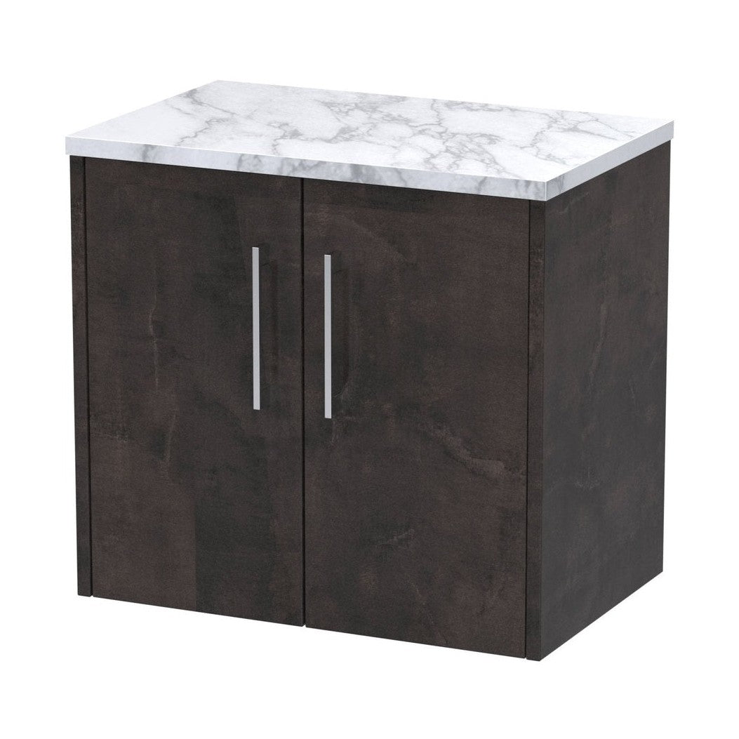 Hudson Reed Juno 600 Wall Hung 2-door Vanity & Laminate Worktop Contemp Metallic Slate MFC Textured Matt 561x605x390mm - JJ Building Materials