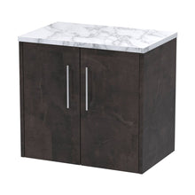 Hudson Reed Juno 600 Wall Hung 2-door Vanity & Laminate Worktop Contemp Metallic Slate MFC Textured Matt 561x605x390mm - JJ Building Materials