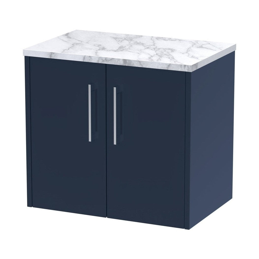 Hudson Reed Juno 600 Wall Hung 2-door Vanity & Laminate Worktop Contemp Midnight Blue MFC Painted Matt 561x605x390mm - JJ Building Materials