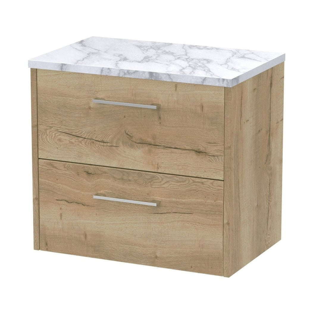 Hudson Reed Juno 600 Wall Hung 2-drawer Vanity & Laminate Worktop Contemp Autumn Oak MFC Textured Woodgrain 561x605x390mm - JJ Building Materials