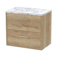 Hudson Reed Juno 600 Wall Hung 2-drawer Vanity & Laminate Worktop Contemp Autumn Oak MFC Textured Woodgrain 561x605x390mm - JJ Building Materials