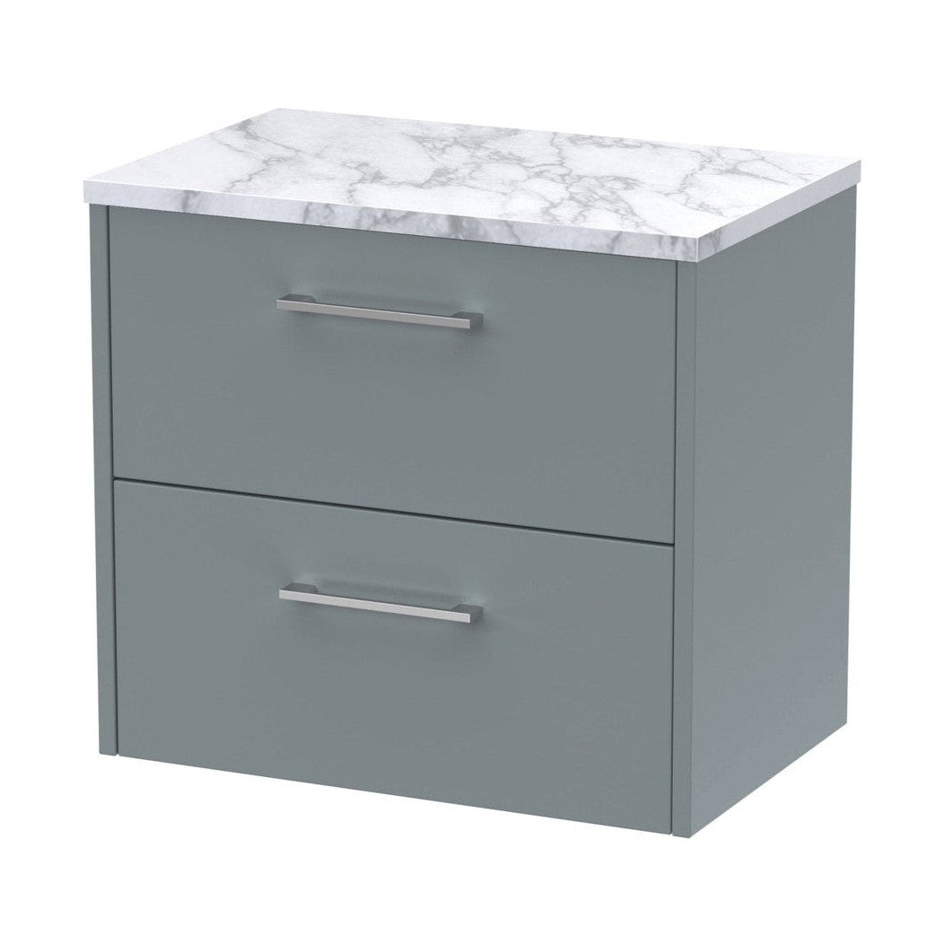 Hudson Reed Juno 600 Wall Hung 2-drawer Vanity & Laminate Worktop Contemp Coastal Grey MFC Smooth Matt 561x605x390mm - JJ Building Materials