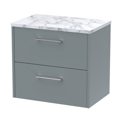 Hudson Reed Juno 600 Wall Hung 2-drawer Vanity & Laminate Worktop Contemp Coastal Grey MFC Smooth Matt 561x605x390mm - JJ Building Materials