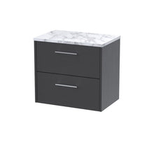 Hudson Reed Juno 600 Wall Hung 2 - drawer Vanity & Laminate Worktop Contemp Graphite Grey Woodgrain MFC Textured Woodgrain 561x605x390mm - JJ Building Materials