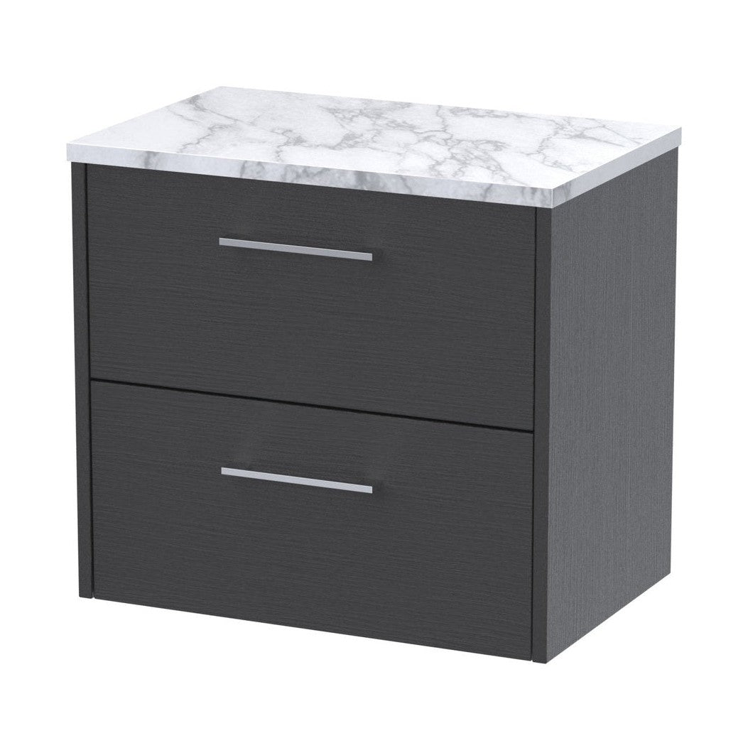 Hudson Reed Juno 600 Wall Hung 2-drawer Vanity & Laminate Worktop Contemp Graphite Grey Woodgrain MFC Textured Woodgrain 561x605x390mm - JJ Building Materials