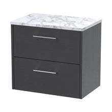 Hudson Reed Juno 600 Wall Hung 2-drawer Vanity & Laminate Worktop Contemp Graphite Grey Woodgrain MFC Textured Woodgrain 561x605x390mm - JJ Building Materials