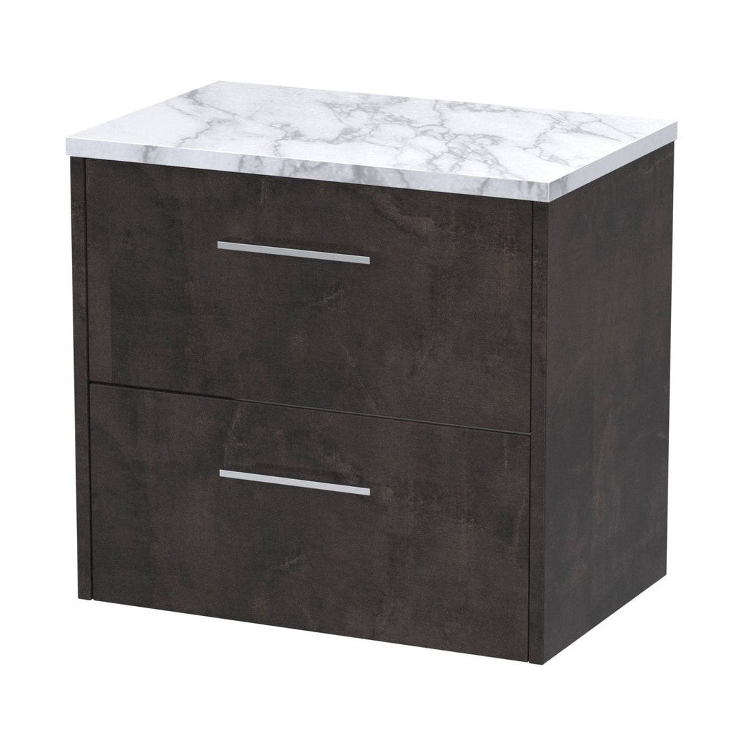 Hudson Reed Juno 600 Wall Hung 2-drawer Vanity & Laminate Worktop Contemp Metallic Slate MFC Textured Matt 561x605x390mm - JJ Building Materials