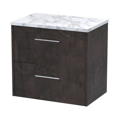 Hudson Reed Juno 600 Wall Hung 2-drawer Vanity & Laminate Worktop Contemp Metallic Slate MFC Textured Matt 561x605x390mm - JJ Building Materials