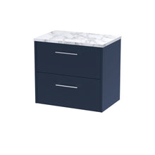 Hudson Reed Juno 600 Wall Hung 2 - drawer Vanity & Laminate Worktop Contemp Midnight Blue MFC Painted Matt 561x605x390mm - JJ Building Materials