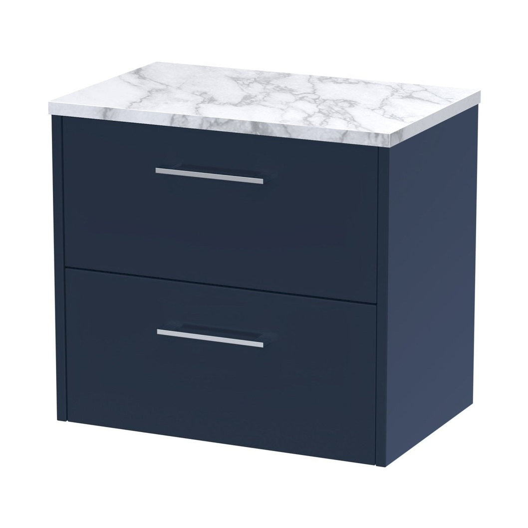 Hudson Reed Juno 600 Wall Hung 2-drawer Vanity & Laminate Worktop Contemp Midnight Blue MFC Painted Matt 561x605x390mm - JJ Building Materials
