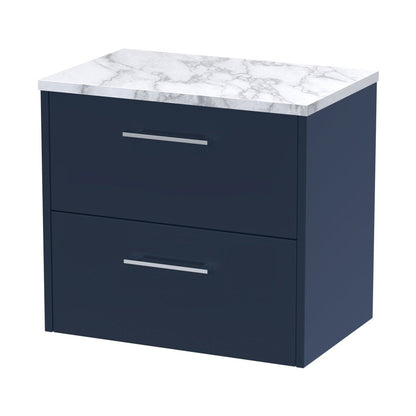 Hudson Reed Juno 600 Wall Hung 2-drawer Vanity & Laminate Worktop Contemp Midnight Blue MFC Painted Matt 561x605x390mm - JJ Building Materials