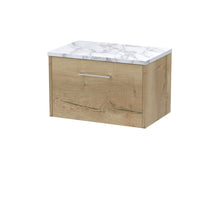 Hudson Reed Juno 600 Wall Hung Single Drawer Vanity & Laminate Worktop Contemp Autumn Oak MFC Textured Woodgrain 381x605x390mm - JJ Building Materials
