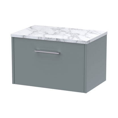 Hudson Reed Juno 600 Wall Hung Single Drawer Vanity & Laminate Worktop Contemp Coastal Grey MFC Smooth Matt 381x605x390mm - JJ Building Materials