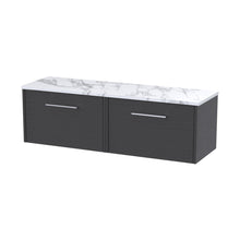Hudson Reed Juno 600 Wall Hung Single Drawer Vanity & Laminate Worktop Contemp Graphite Grey Woodgrain MFC Textured Woodgrain 381x605x390mm - JJ Building Materials