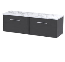 Hudson Reed Juno 600 Wall Hung Single Drawer Vanity & Laminate Worktop Contemp Graphite Grey Woodgrain MFC Textured Woodgrain 381x605x390mm - JJ Building Materials